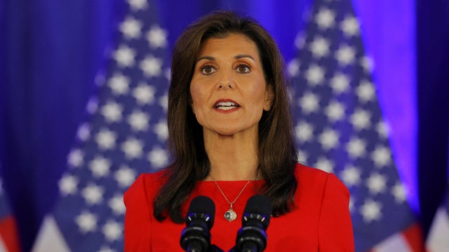 Republican presidential candidate Nikki Haley announces the suspension of her campaign, in Charleston 